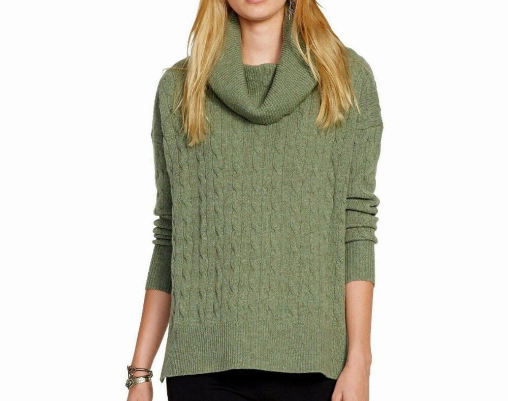 Ralph Lauren Cable Green Wool-Cashmere Turtleneck Lovett Heather Size Sm *Read